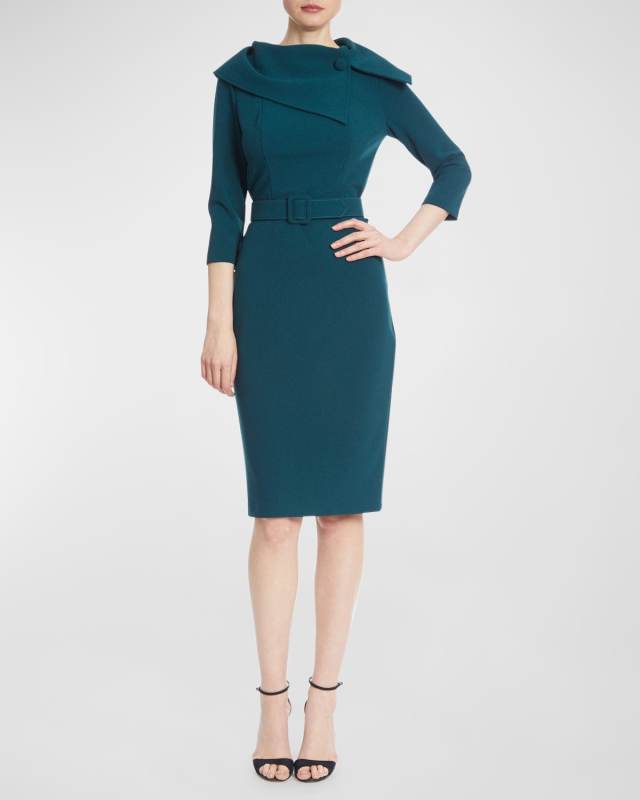 Belted Crepe Sheath Dress